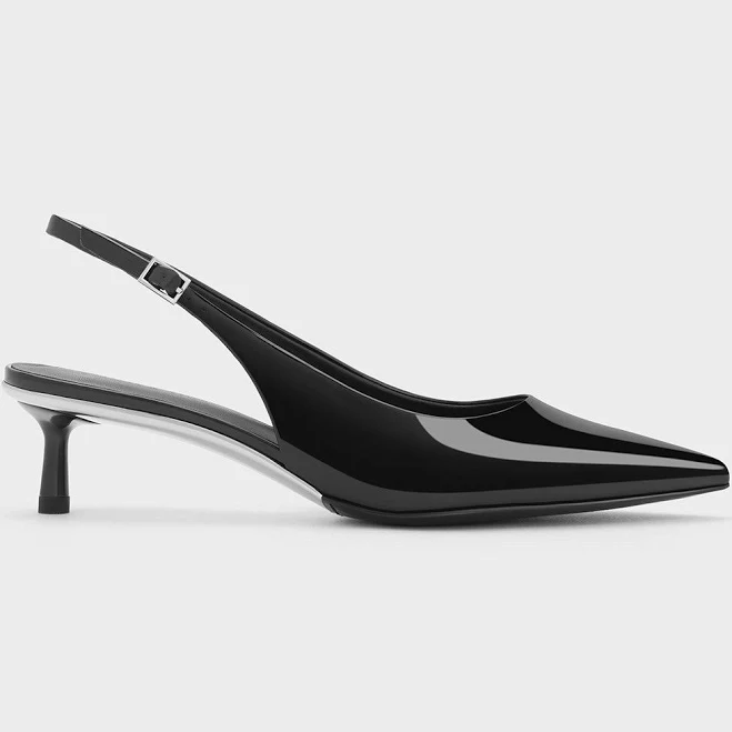 shoes Charles & Keith Curtis Patent Pointed-Toe Kitten-Heel Slingback Pumps charleskeith.com $89