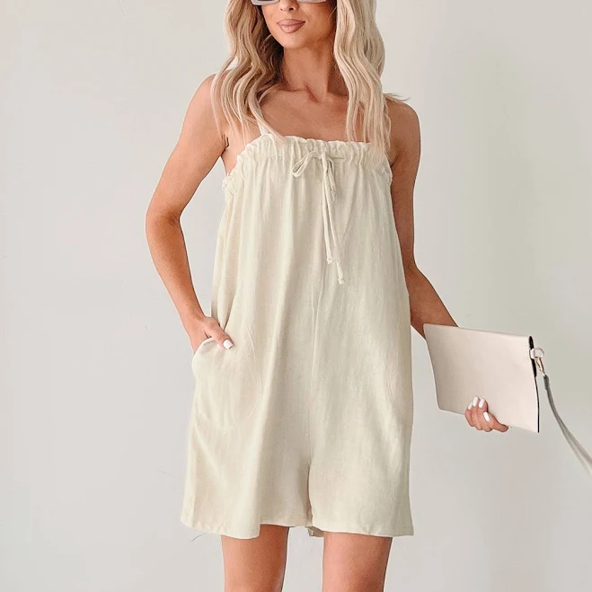 romper Chill & Chat Women's Linen Drawstring Romper NanaMacs $35.99