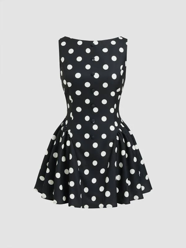polka dots outfits CIDER Women's Backless Woven Boat Neck Polka Dot Knotted Mini Dress Daily Casual Cider $39.9