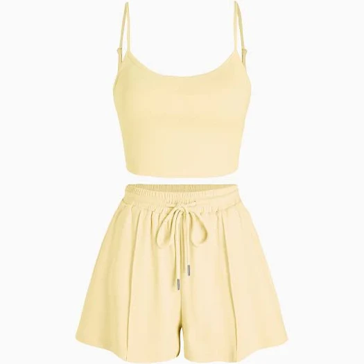 matching set CIDER Womens Crop Cami & Wide Leg Shorts Two Piece Set Summer Travel Cider $13.16