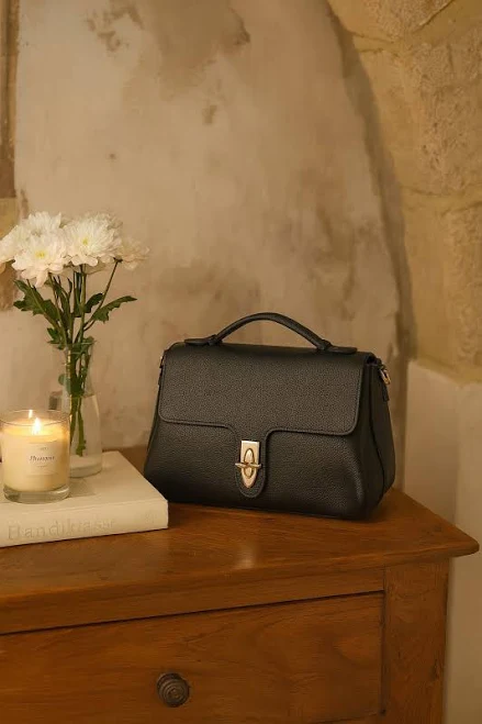 bag Classic Black Leather Bag – Italian Handmade | Structured Top Handle eBay $139