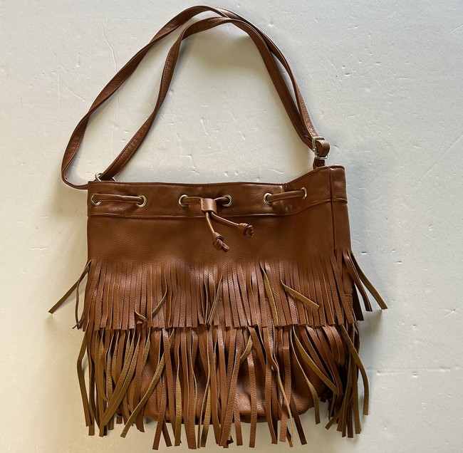 bag Cognac Brown Faux Leather Fringed Shoulder Bag Purse Adjustable Straps Hippie eBay $14.99