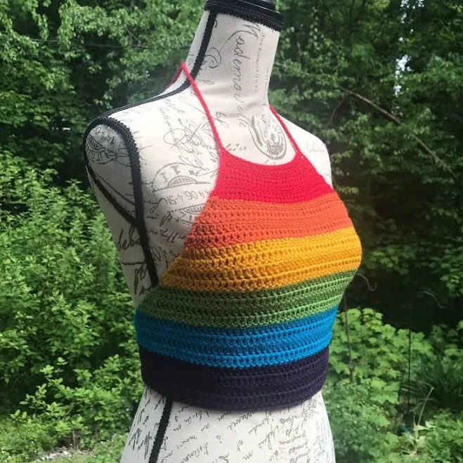top Crocheted Rainbow Halter Top Etsy - HopeMtnGoods $64