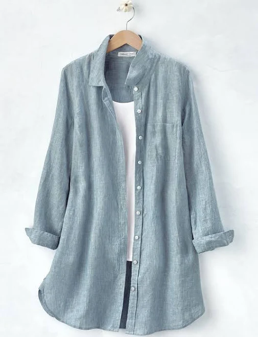 blouses Cross Dyed Linen Tunic Topper Coldwater Creek $109.95