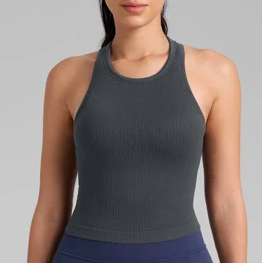 crop top CRZ YOGA Women's Seamless Ribbed Longline High Neck Tank Racerback crz yoga $28