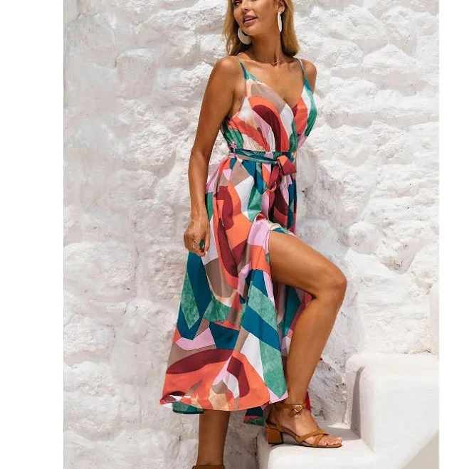 sundress Cupshe Women's Belted Abstract Print Maxi Dress Poshmark $22