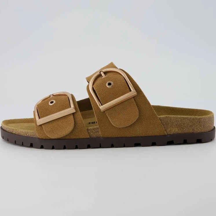 shoes Cushionaire Women's Brook Genuine Suede Cork Footbed Slide Sandal with Signature Memory Foam Cushioned Heel Cup Cushionaire $29.99