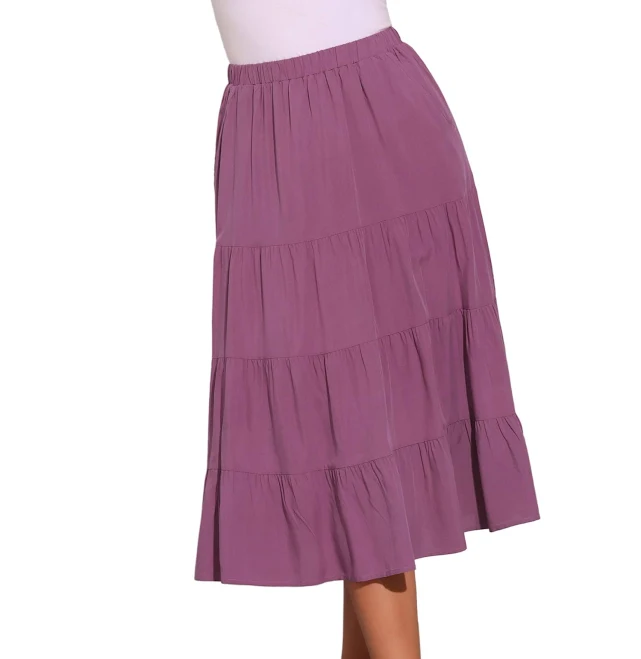 bottom Daring Diva Women's Midi Tiered Pleated Elastic Waist A-Line Skirt Walmart $32.99