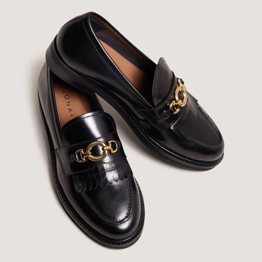 shoes Delphes Women's Jonak Leather Loafers with Gold Buckles jonak-paris.us $245