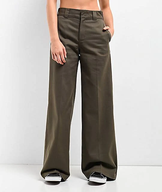 wide leg pants Dickies Wide Leg Military Green Work Pants Zumiez $19.98