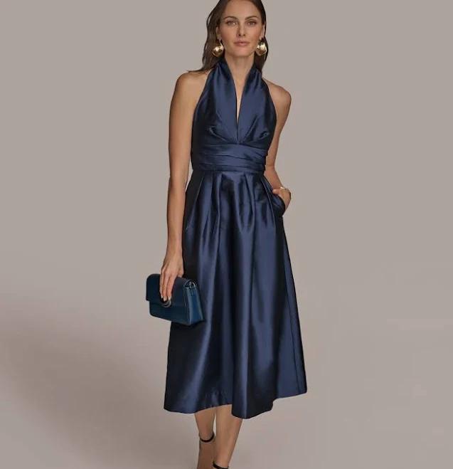 cocktail dress Donna Karan Women's Plunge Neck Taffeta Midi Dress Macy's $229