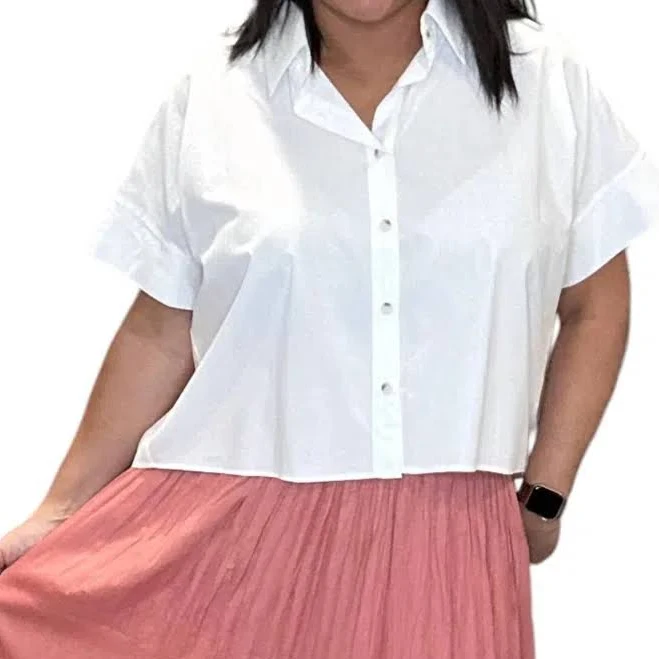 top Easel Women's Cropped Crisp Button Down Shirt ModeSens $47