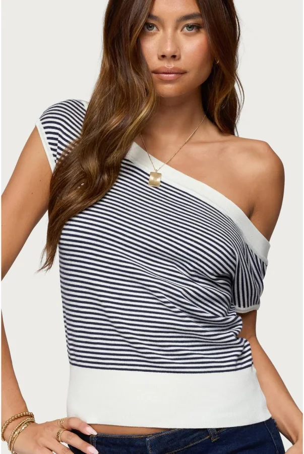 top Edikted Women's Lottey Off Shoulder Striped Knit Top Macy's $33.6