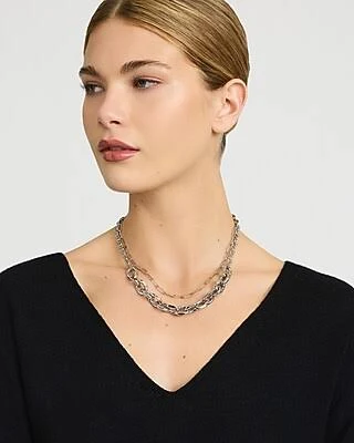accessory Express Women's Double Layered Silver Chain Necklace Express $34