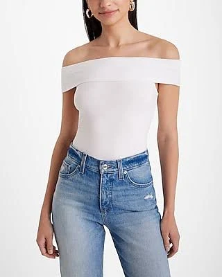 off-shoulder top Express Women's Fitted Off The Shoulder Ribbed Top Express $8.4