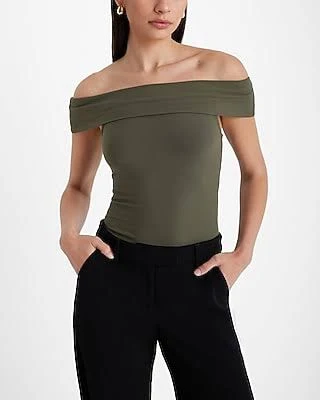top Express Women's Fitted Off The Shoulder Ribbed Top Express $8.4