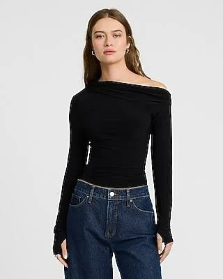 top Express Women's Off The Shoulder Draped Matte Jersey Long Sleeve T-Shirt Express $27