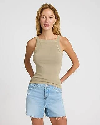 top Express Women's Washed Fitted Ribbed Square Neck Tank Top Express $9.97
