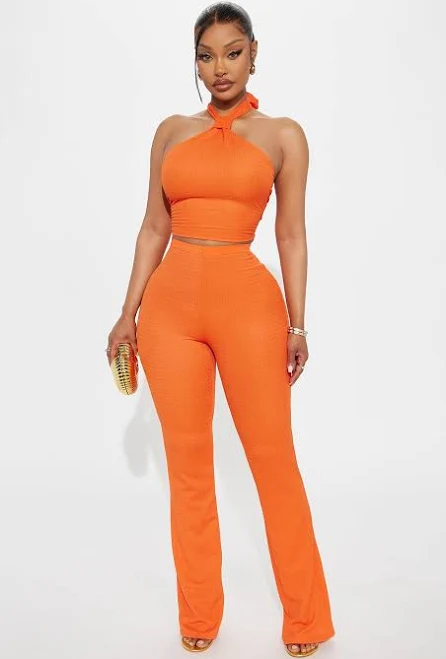 matching set Fashion Nova Cropped Halter Top Flare Pant Set Fashion Nova $23.99