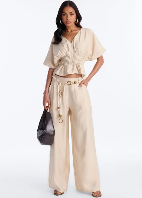 matching set Fashion Nova Linen Short Sleeve Blouse and Pant Set Fashion Nova $55.99