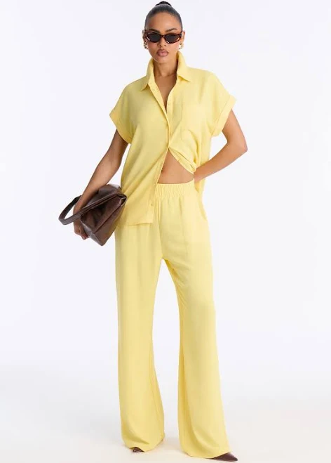 matching set Fashion Nova Short Sleeve Button Up Shirt and Wide Leg Pant Set Fashion Nova $34.99