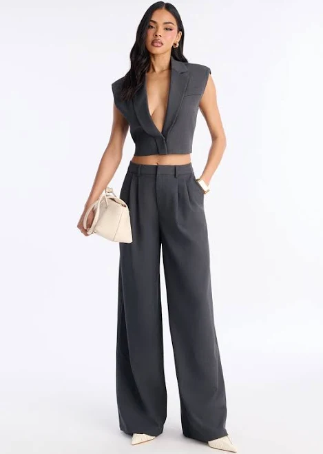 matching set Fashion Nova Sleeveless Cropped Vest and Wide Leg Pant Set Fashion Nova $24.99