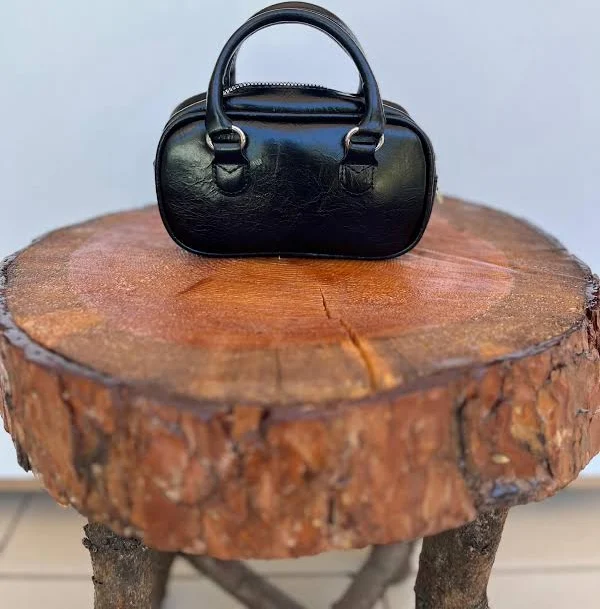 bag Faux Leather Oval Mini Handbag with Silver Chain Strap Etsy - Seller $110