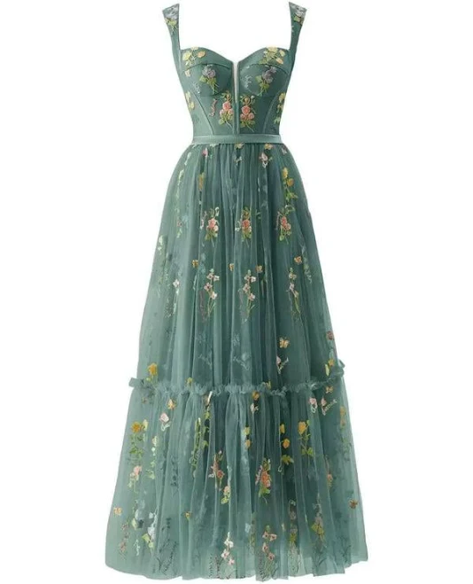 cocktail dress Floor Length Tulle Dress A-line Floral Neck Retro Stage $75.99