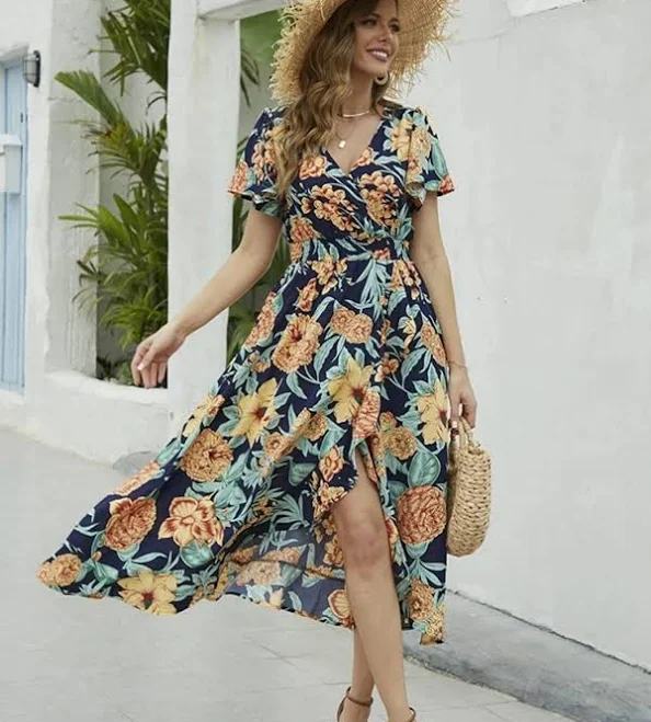 dress Floral Print Short Sleeve Wrap Midi Dress Charming Charlie $45.5