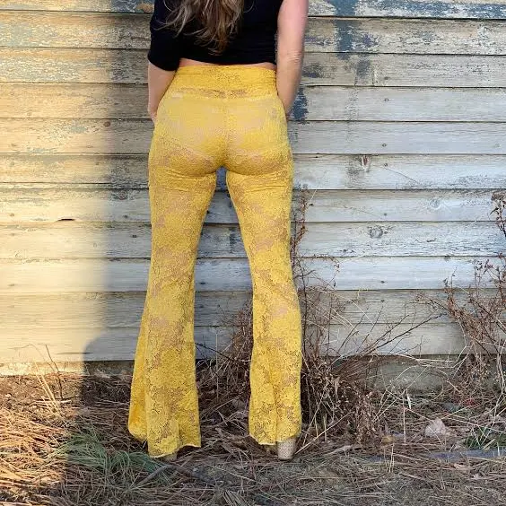 matching set Floral Stretch Crochet Lace Flare Bell Bottom Pants Etsy - lizajanehandmade $91