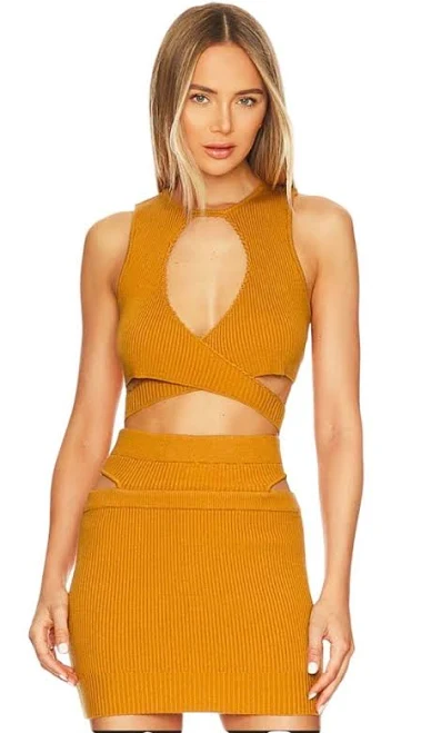 matching set For Love & Lemons Mustard Ribbed Knit Crop Top & Mini Skirt Set Xs eBay $75