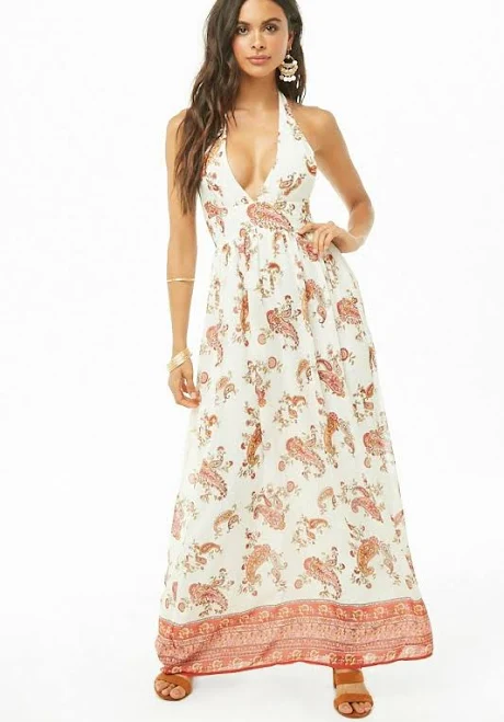 dress Forever 21 Cream Rust Paisley Halter Maxi Dress Small S eBay - mi0205nana $27.99