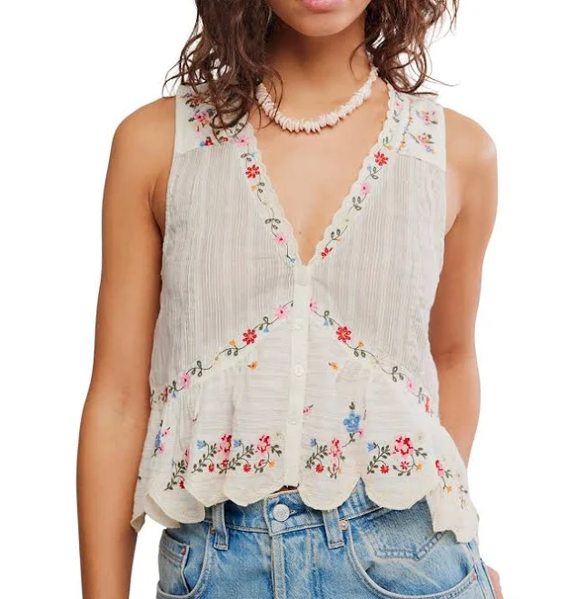 top Free People Ellis Embroidered Blouse Bloomingdale's $118.4