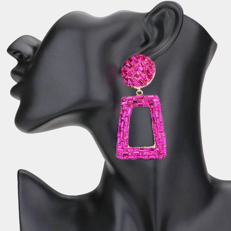 accessory Fuchsia Rectangle Stone Dangle Earrings Etsy - KreatingInStyle $25