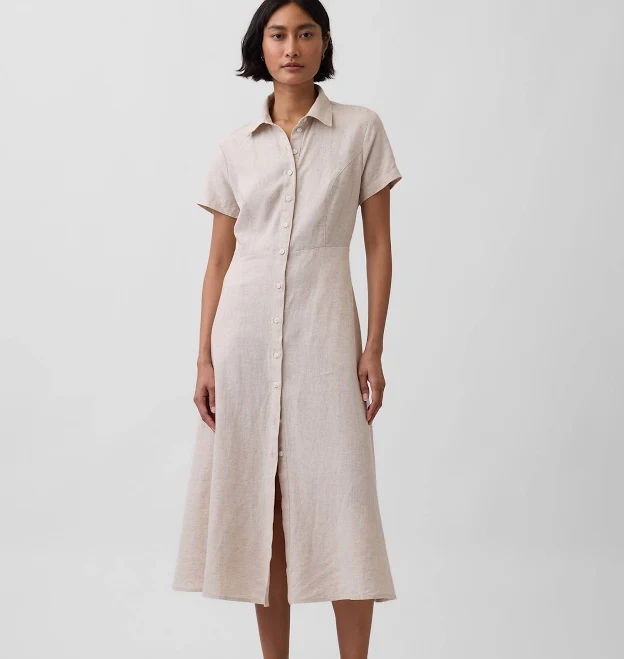 dress Gap Women's Linen-Blend Midi Shirtdress Gap $98