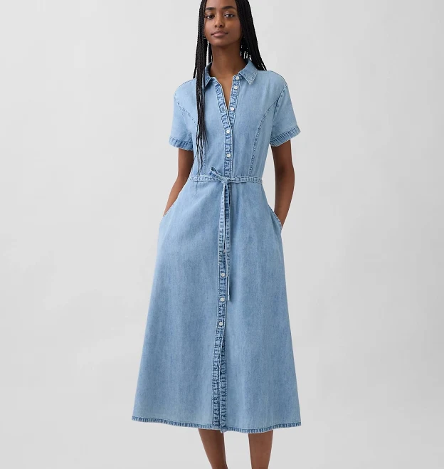 sundress Gap Women's Tie-Waist Denim Midi Shirtdress Gap $94