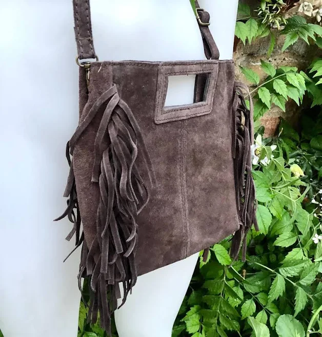 bag Genuine Suede Leather Crossbody Bag with Fringes Etsy - goodtimesbarcelona $44.26