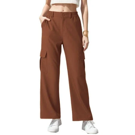 cargo pants Giruns Womens Cargo Pants High Waist Trousers With Pockets Wide Leg Pants Loose Stretchy Casual Comfy Relaxed Fit Streetwear Long Straight Walmart - GIRUNS $17.99