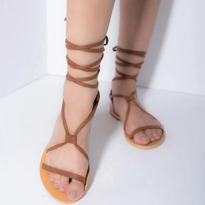 shoes Gladiator Leather Lace-Up Sandals Etsy - Seller $90.63