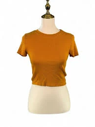 crop top H&M Divided Women's Mustard Yellow Ribbed Short Sleeve Crop Top Solarline Size M eBay $9