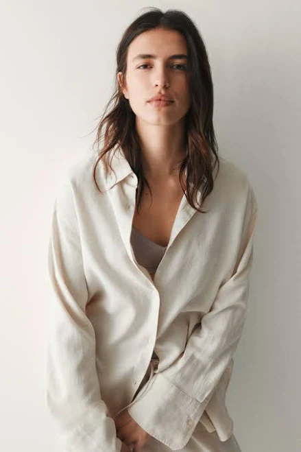 outerwear H&M Ladies Oversized Linen-Blend Shirt H&M $39.99