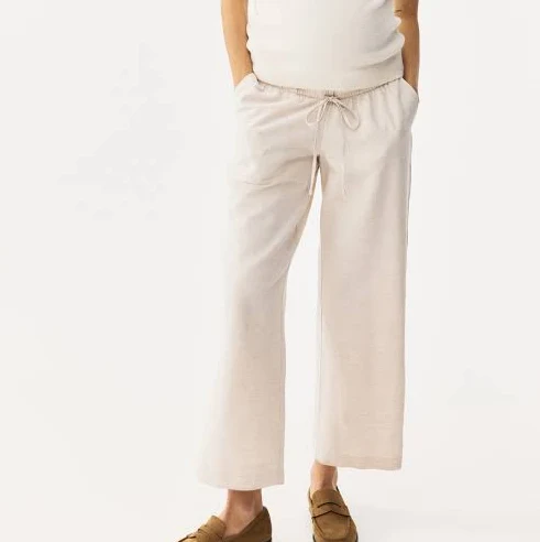 pants H&M MAMA - Light Beige MAMA Linen-Blend Drawstring Pants - Size: L - H&M H&M $44.99