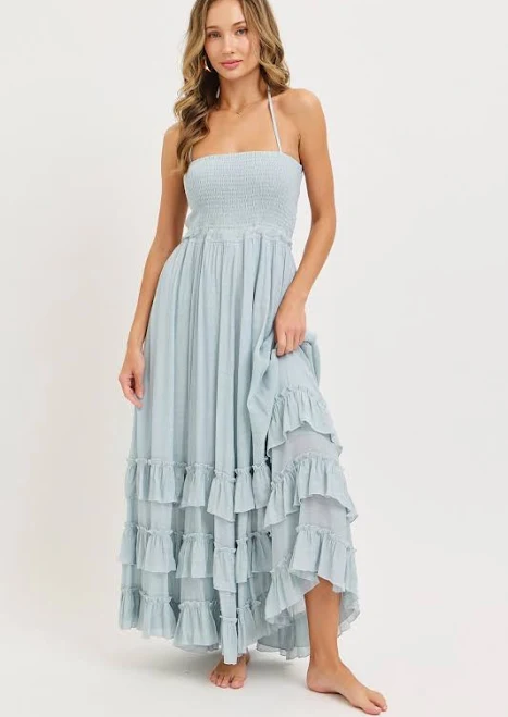 dress Halter Smocked Ruffle Maxi Dress PinkBlush Maternity $59
