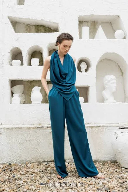 matching set Halter Top and Wide Leg Satin Pants Set Etsy - Seller $130.96