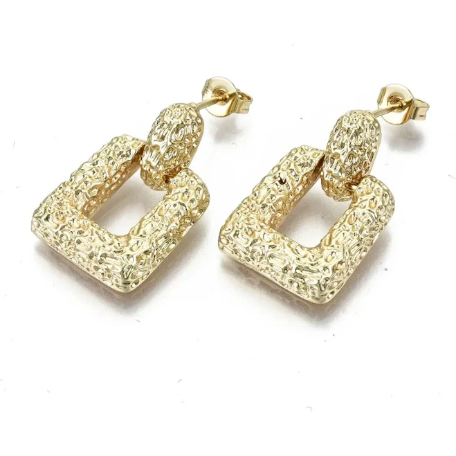 accessory Hammered Gold Square Drop Earrings Fruit of the Vine Boutique $12