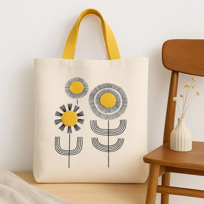 bag Hand Embroidered Canvas Tote Bag with Yellow Flowers - Eco-Friendly Handmade Bag Etsy - Apopsis $75