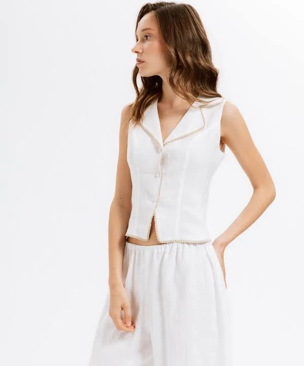 sleeveless top Hand Embroidered Linen Waistcoat Etsy - Seller $130.91