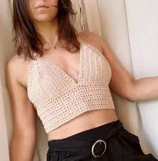top Handmade Ecru Crochet Crop Top, 100% Cotton Boho Bralette, Neutral Knit Halter Neck Top, Unique Summer Festival Clothing, Size Medium Etsy $79.92