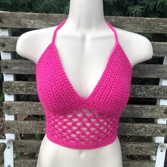 top Handmade Fishnet Crochet Halter Crop Top Etsy - Seller $35