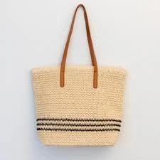bag Handmade Straw Tote Bag: Woven Beach Shoulder Bag with Faux Leather Straps Etsy $42